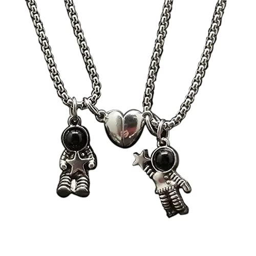 Caiyao 2Pcs Stainless Steel Mutual Attraction Couples Matching Spaceman Pendant Necklace Astronaut Promise Necklace for Women Men Friends Him Her Friendship Astronomy Jewelry Gift - color: A heart