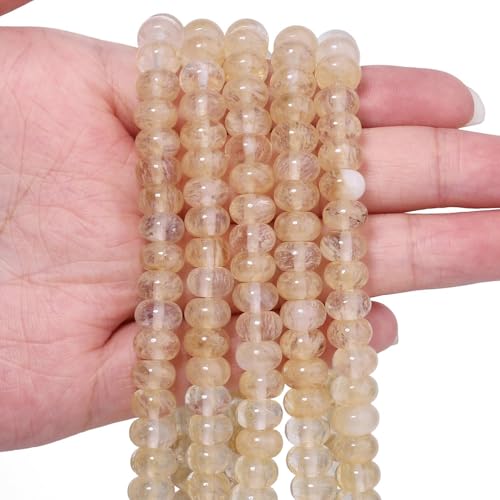 Songxi 5x8mm Natural Gold Rutilated Quartz Stone Rondelle Beads, 75PCS Spacer Round Loose Abacus Beads for Jewelry Making, Gemstone for Bracelet Necklace Earrings, Arts and Crafts - color: Gold Rutilated Quartz