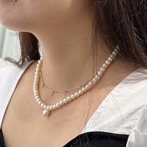 XYJZXY Pearl Necklace with Golden Charm, 18-Inch Adjustable Chain, 5-6mm White Pearls, Women Pearl Choker Necklace, Handmade Jewelry - style: pearl charm