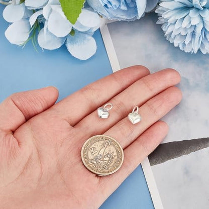 PH PandaHall 2pcs 925 Sterling Silver Charms Puffed Heart Pendants 3D Heart Dangle Pendant for Women Necklace Bracelet Jewelry Making DIY Crafts Mother's Day, 4.2mm Hole - size: 10.5x9x5mm (Pack of 2)