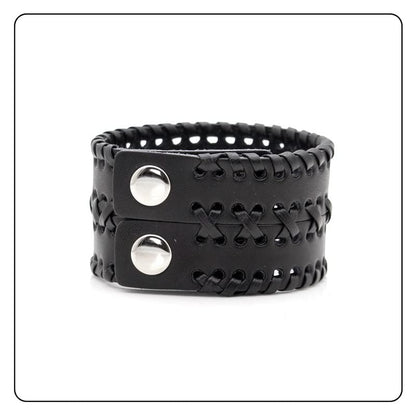 Punk Rock Wide Cuff Wristband Braided Leather Bracelet - color: Black