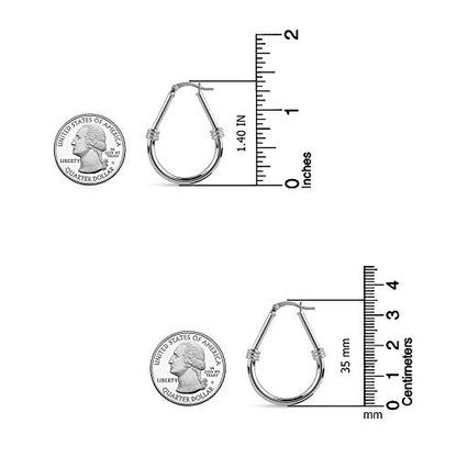 LeCalla 925 Sterling Silver Hoop Earrings for Women | Italian Design Classic Diamond-Cut Textured Hoops Earring | Women's Oval Drop Shape Silver Earring Jewelry - color: Large Classic