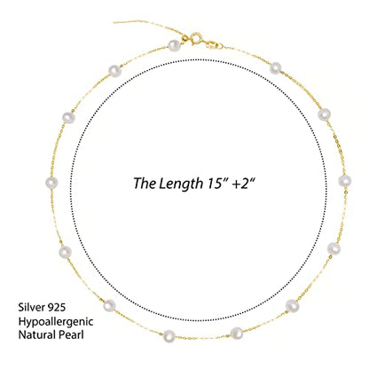 925 Sterling Silver Dainty Freshwater Cultured Pearl Choker Necklace White Genuine Real Pearl Charm Necklaces Jewelry Gifts for Her - color: Satellite Pearl-Gold 4.5-5.5mm
