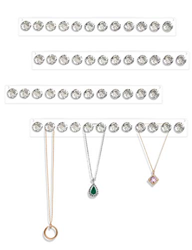 Mymazn 4 Pack Acrylic Necklaces Holder Hanging Jewelry Organizer Wall Mounted Necklace Hangers with 12 Hooks, Clear Jewelry Hangers for Necklace Organizer for Girls Women, Necklace Storage Organizer | Acrylic Jewelry Hanger with 12 Hooks, Jewelry Hooks fo