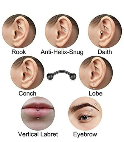 FECTAS 10PCS Eyebrow Rook Piercing Jewelry 16G Earrings Vertical Labret Lip Jewelry Curved Barbell Eyebrow Rings Tiny Small Belly Rings Ear Rook Helix Conch Daith Piercing Jewelry - color: black