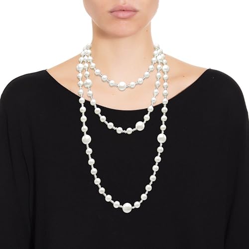 Long Pearl Necklaces for Women Cream White Faux Pearl Strand Layered Necklace Costume Jewelry - color: Pearls&Seed Beads
