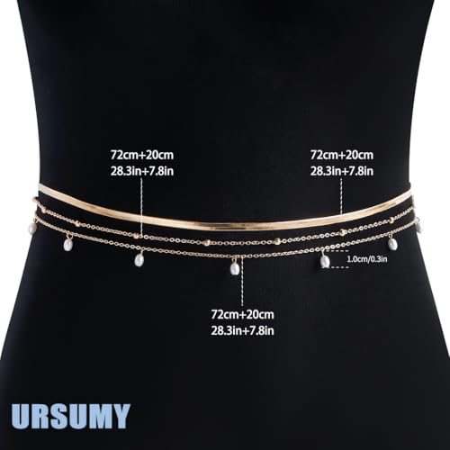 Ursumy Gold Waist Chains Layered Sequin Waist Chain Beaded Body Chain Adjustable Bikini Belly Chain for Women