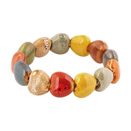 Boho Hippie Colorful Ceramic Beads Strand Stretch Bracelet, Bohemian Summer Beach Jewelry Gift for Women - color: S03