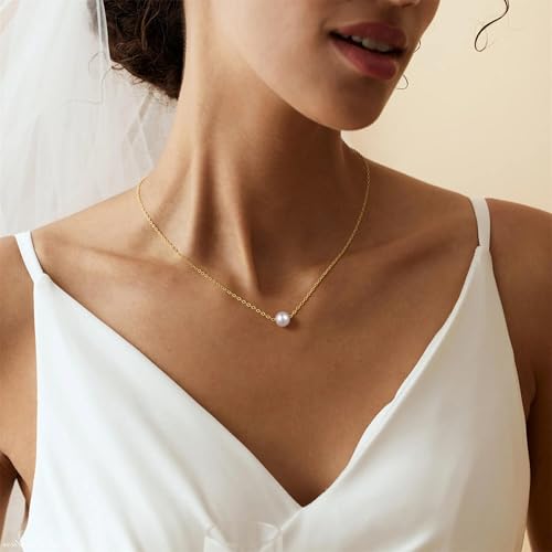 Gold Pearl Necklaces for Women - White Pearls Jewelry Gifts Wedding Bride Bridesmaid Jewelry - color: Gold-Single Round Pearl