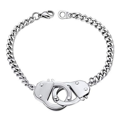PROSTEEL Trendy Handcuffs Design/Customize Words Ankle Bracelet For Women, 316L Stainless Steel Anklets Silver/Gold/Black Tone, Hypoallergenic, Come with Box - style: B Silver-Bracelet(7.5")
