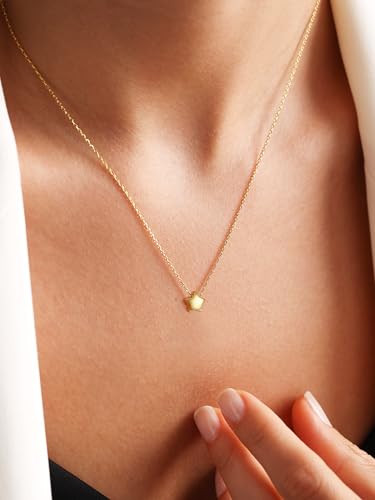 PROSILVER 925 Sterling Silver Necklace for Women Dainty Pendant Necklace | Hypoallergenic 925 Sterling Silver, Cute Small Pendant, Star/Heart/Moon/Triangle/Bar/Round Necklace Silver with Gift Box - color: 02 Gold, style: 01 Star