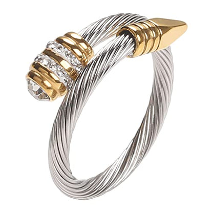 Dorriss Ring for Women Adjustable Cable Nail Rings Open Stackable Jewelry - color: B-Gold & Silver