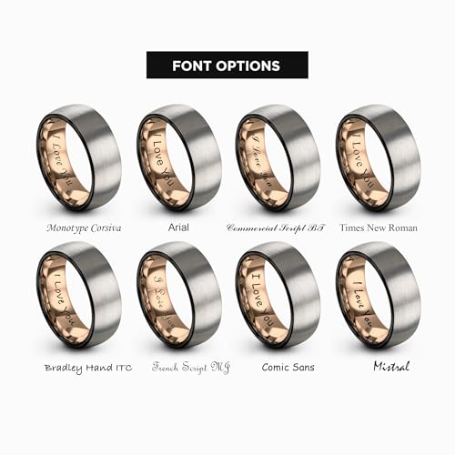 Tungsten Wedding Band Ring 10mm 8mm 6mm 4mm for Men Women 18k Rose Gold Plated Dome Black Grey Brushed Polished - color: 6 Rose Gold Black Grey Tungsten
