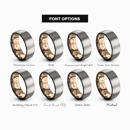 Tungsten Wedding Band Ring 10mm 8mm 6mm 4mm for Men Women 18k Rose Gold Plated Dome Black Grey Brushed Polished - color: 6 Rose Gold Black Grey Tungsten