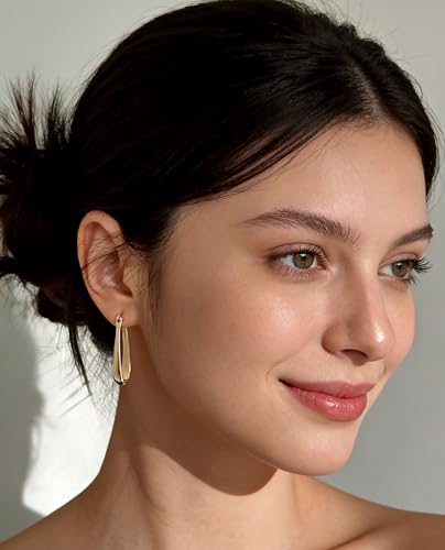 Earrings for Women, Saguine Chunky 14K Gold Plated Hoop Earrings Trendy | Chunky Earring, Big Large U-Shape Drop Twist Dangle Statement Stud Hoops Earrings, Jewelry for Women Gifts - style: U Shape Hoops