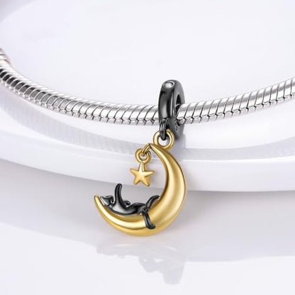 HONGRUI 925 Sterling Silver Charm for Bracelets Fashion Women Jewelry Gift - color: Black Cat