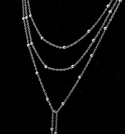 MOLOCH Layer Choker Long Chain Tassel Pendant Necklace Handmade Bead Station y Necklace Charm Chain Jewelry Necklace - color: silver