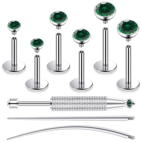 Jenxnjsjo F136 Titanium 20/18/16g Earrings Nose Lip Rings Studs Labret Medusa Tragus Helix Conch Cartilage Piercing Jewelry for Women - color: Green, size: 18g