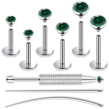 Jenxnjsjo F136 Titanium 20/18/16g Earrings Nose Lip Rings Studs Labret Medusa Tragus Helix Conch Cartilage Piercing Jewelry for Women - color: Green, size: 18g