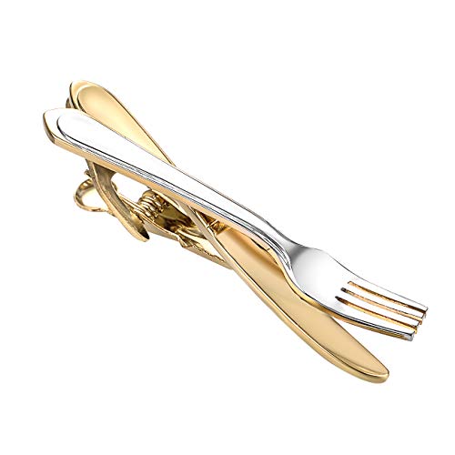 Yoursfs Unique Fork and Knief Tie Clip for Men Gold Silver 316L Stainless Steel Tie Bar Pin Novelty Men's Jewelry - style: Knife and Fork Tie Clip