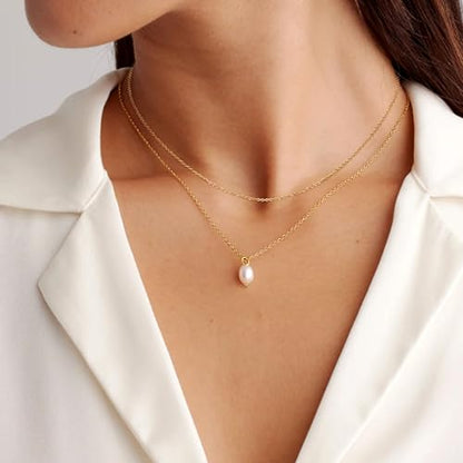 Layered Pearl Necklaces for Women 14K Gold Plated Trendy Faux Pearl Drop Y Necklace Dainty Pearl Choker Gold Layering Necklace,Jewelry Gift for Her,Mother,Wife,Girlfriend - style: Layer Pearl