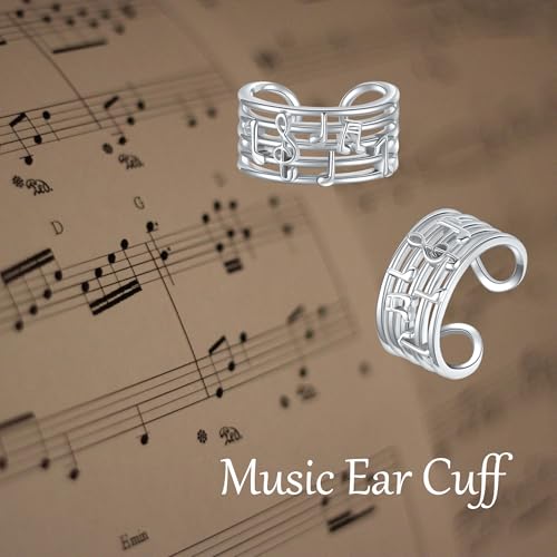 Celtic Knot/Celtic Knot/Bat/Filigree Viking Earrings 925 Sterling Silver Non Piercing Ear Cuff Earrings Cool Earring Cuff for Women Men - color: music note