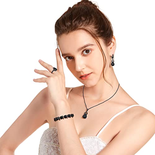 LMXXVJ Women Jewelry Set Platinum Plated Necklace Open Ring Earrings Bracelet Set,Birthday/Anniversary Mother’s Day Jewelry Gifts for Mom/Wife/Sister/Best Friend - color: Black Gun-Black