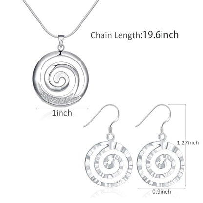 3 Circles Silver Hoop Earrings Necklace Set for Women Geometric Jewelry Set | 925 Silver Hypoallergenic Small Hoop Circle Geometry Textured Finish Minimalist Style Comfortable Wear - style: Vortex Hoop