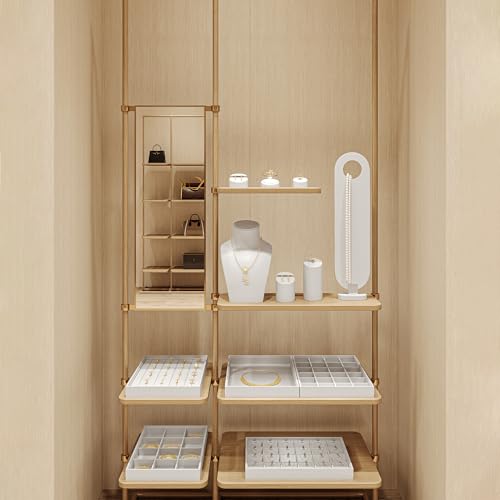 Oirlv Premium White Leather Stackable Jewelry Tray 18 Gird Necklace Bracelet Organizer Showcase Necklace Display Tray - color: White, size: 18 Grid Necklace/Bracelet Tray