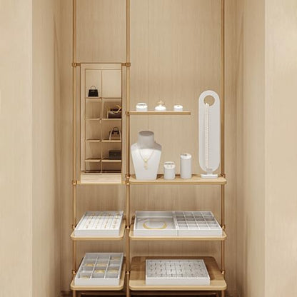 Oirlv Premium White Leather Stackable Jewelry Tray 18 Gird Necklace Bracelet Organizer Showcase Necklace Display Tray - color: White, size: 18 Grid Necklace/Bracelet Tray