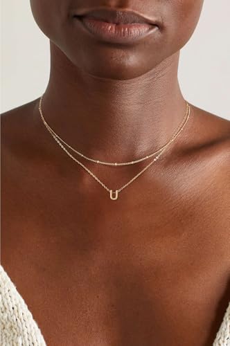 Gold Initial Necklaces for Women, 14k Gold Plated Round Letter A-Z Pendant Necklace Trendy Capital Monogram Necklace Dainty Name Pendant Necklace for Women Jewelry Gifts - style: Gold U