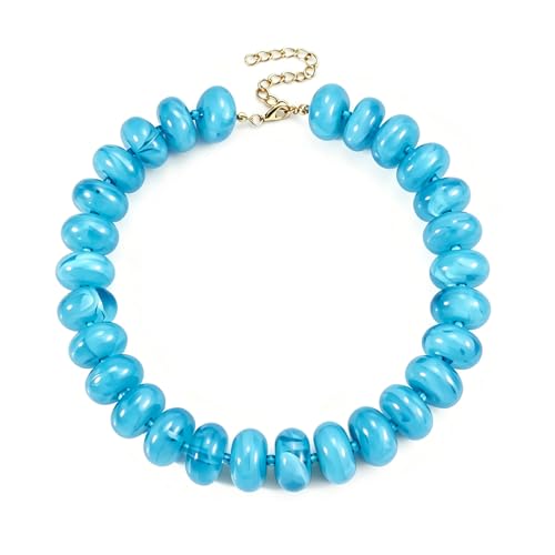 CSIYANJRY99 Chunky Beaded Necklace for Women, Large Colorful Resin Beads Statement Necklace, Boho Summer Beach Vacation Jewelry Gifts - color: Turquoise Blue