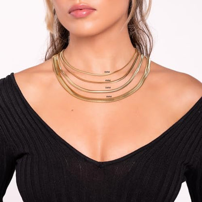 Barzel 18K Gold Plated Flat Herringbone Snake Chain Necklace for Women | Made In Brazil - color: 3MM, size: 18 Inches