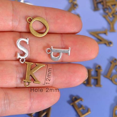 stino 200Pcs A-Z Metal Letter Charms for Jewelry Making, Capital Alphabet Initial Charms - color: 104Pcs Silver & Bronze Capital