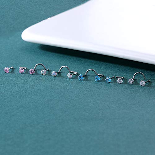 ZS 20G Nose Stud Rings Set, Stainless Steel CZ Nose Piercing Jewelry | Hypoallergenic Nose Bone Rings, L Shaped & Screw Nose Studs, 3mm CZ Stone Nostril Jewelry for Women Men - color: 12pcs Nose Bone Style