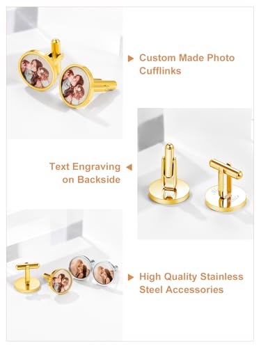 Custom4U Custom Photo Cufflinks for Men Father of the Bride Gifts - color: A-Photo-Gold