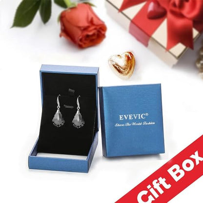 EVEVIC Austrian Crystal Baroque Teardrop Dangle Earrings for Women | 14K Gold-Plated,Hypoallergenic,Brilliant Facets,Fluid Movement,Easy-Wear Fishhook Fit,For Daily Wear And Special Occasions - color: Grey-Black