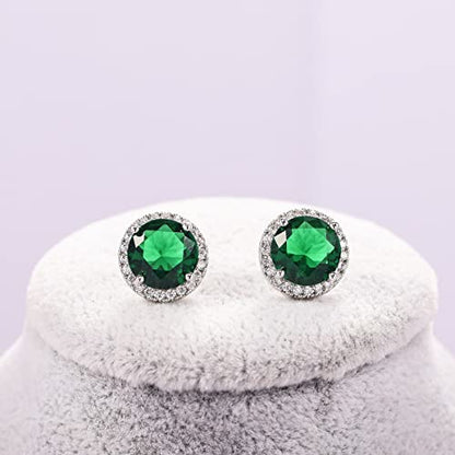 YOQUCOL Bright 8MM,10MM Cubic Zirconia Crystal Stud Earrings Round Pierced Earrings For Women - color: 10MM-Green