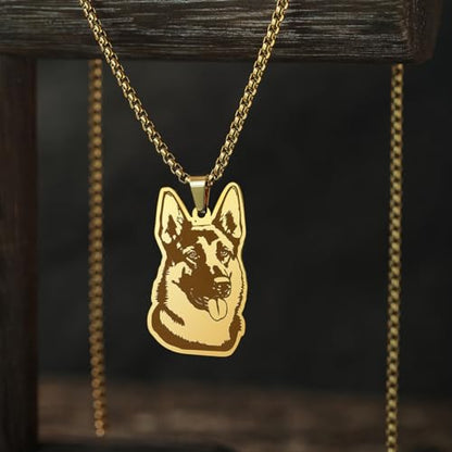 Husky Pendant Necklace Stainless Steel Husky Dog Puppy Necklace Gold Sliver Cute Dog Necklaces for Women Men Pet Animals Lover - color: Shepherd Gold