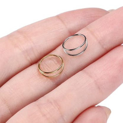 FUNLMO Double Hoop Nose Ring Conch Piercing Jewelry Septum Ring Cartilage Earring Tragus Helix Rook Daith Piercing Jewelry 316L Surgical Steel - color: Silver,double open stack,22g