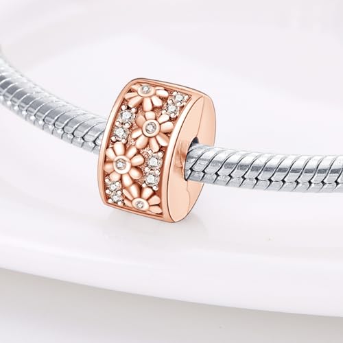 925 Sterling Silver Stopper Clip Charms for Bracelet Necklace Spacer Beads with 5A Cubic Zirconia Mother's Day Christmas DIY Gift for Women(2PCS) - style: Rose Gold Clover
