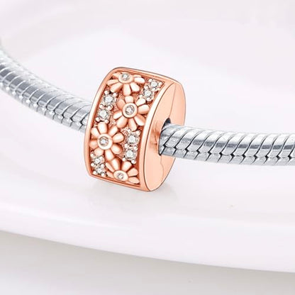 925 Sterling Silver Stopper Clip Charms for Bracelet Necklace Spacer Beads with 5A Cubic Zirconia Mother's Day Christmas DIY Gift for Women(2PCS) - style: Rose Gold Clover