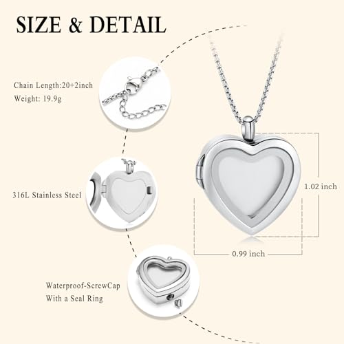 Oinsi Cremation Locket Necklace For Ashes Of Loved One Carry Photo Glass Memorial Urn Jewelry 316L Stainless Steel Keepsake Gifts - color: B-Customize Text