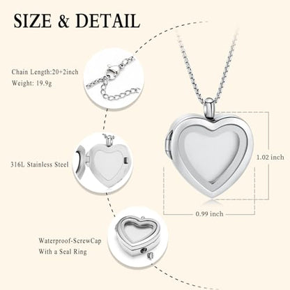 Oinsi Cremation Locket Necklace For Ashes Of Loved One Carry Photo Glass Memorial Urn Jewelry 316L Stainless Steel Keepsake Gifts - color: B-Customize Text