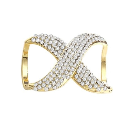 Rhinestone Infinity Silk Scarf Ring Brooch for Women Fashion Crystal X Chain Shawl Scarves Buckle Clip Brooches Dainty Dress Accessories Wedding Birthday Jewelry Gift - color: Gold-Tone