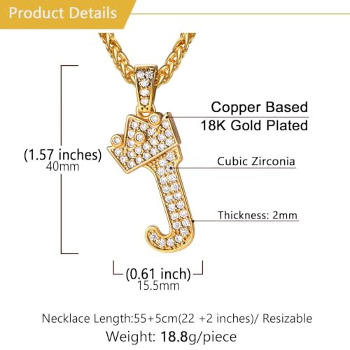 U7 Crown Initial Necklace Men Women, Bling Diamond A-Z 0-9 Letter Pendant with Wheat Chain, Silver/Black/Gold Plated CZ Alphabet Number Hip Hop Jersery for Father Husband - color: a. Gold, size: 10. J