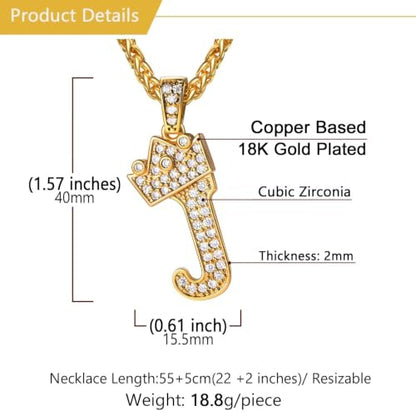 U7 Crown Initial Necklace Men Women, Bling Diamond A-Z 0-9 Letter Pendant with Wheat Chain, Silver/Black/Gold Plated CZ Alphabet Number Hip Hop Jersery for Father Husband - color: a. Gold, size: 10. J