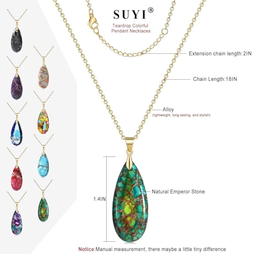 Suyi Stone Necklace for Women Teardrop Colorful Pendant Necklaces - color: Green Gold
