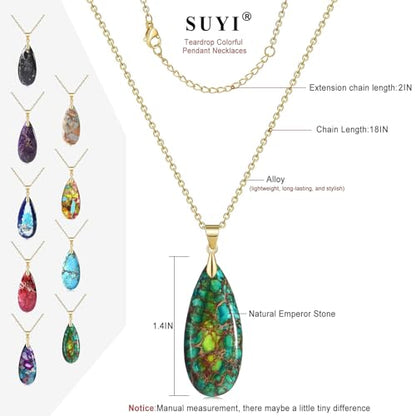 Suyi Stone Necklace for Women Teardrop Colorful Pendant Necklaces - color: Green Gold