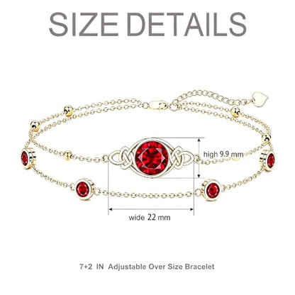 Midari 18K Gold Irish Infinity Celtic Knot Birthstone Layed Anklet Bracelet with 12 Months Birthstone Birthday Jewelry Gifts for Women Mom - color: 07-Ruby, size: Bracelet 7"-9"